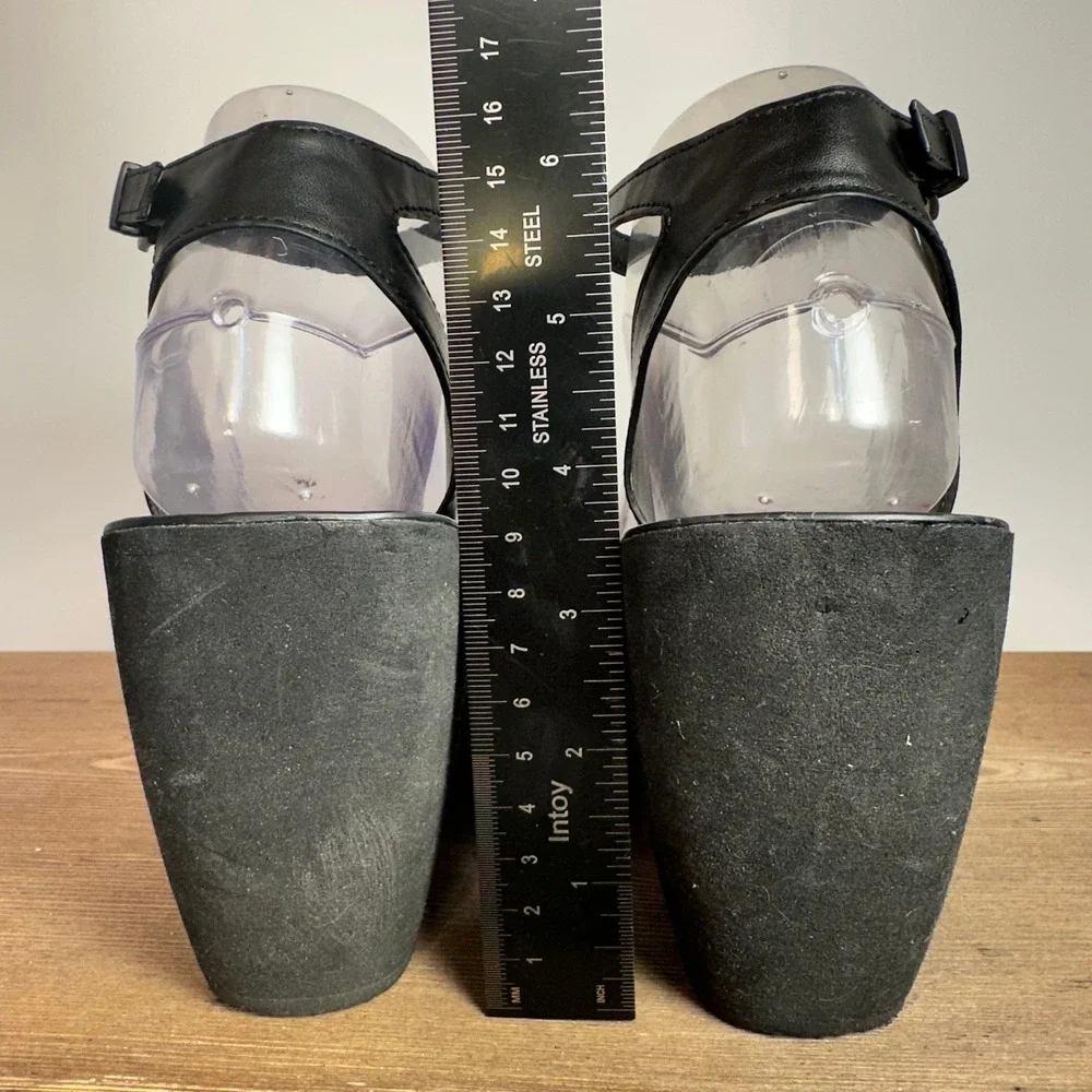 Y2K Platform Wedge Sandals Womens 7.5 Black Scene Emo Mall Goth McBling Clubwear